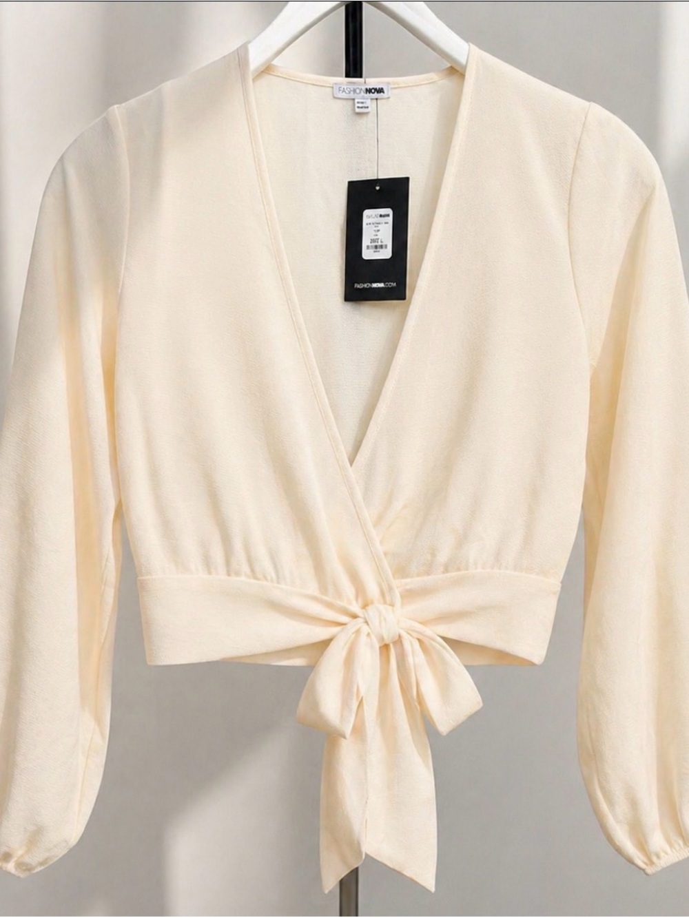 Fashion Nova Cream Tie-Front Wrap Blouse